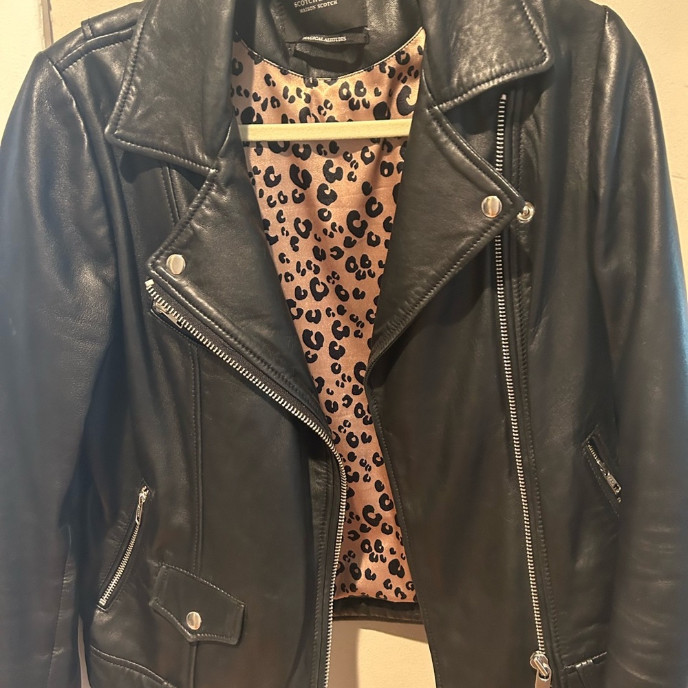 Scotch & Soda Black Leather Biker Jacket | Women